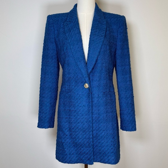 Zara Blue and Gold Quilted Blazer with Notched Lapels SIZE M NWT - Picture 1 of 14